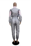 Pink Gray Fashion Casual Patchwork Solid Patchwork Zipper Collar Long Sleeve Two Pieces(Without Pocket)
