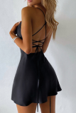 Vestidos de falda de lápiz con hombros descubiertos de patchwork sólido sexy negro