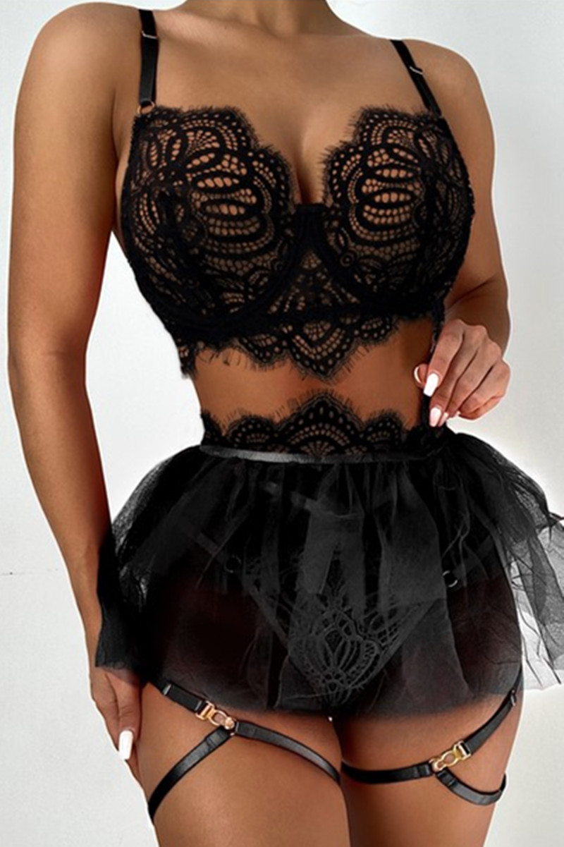 

Black Fashion Sexy Patchwork Hollowed Out See-through Backless Lingerie