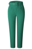 Green Casual Solid Patchwork Regular High Waist Pencil Solid Color Bottoms