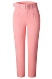 Rosa Casual Retazos lisos Regular Cintura alta Lápiz Pantalones de color sólido