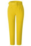 Yellow Casual Solid Patchwork Regular High Waist Pencil Solid Color Bottoms