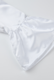 Robes de jupe de gâteau à col rond à volants solides blanches décontractées
