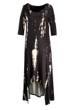 Zwartbruin Fashion Print Basic O-hals onregelmatige jurk