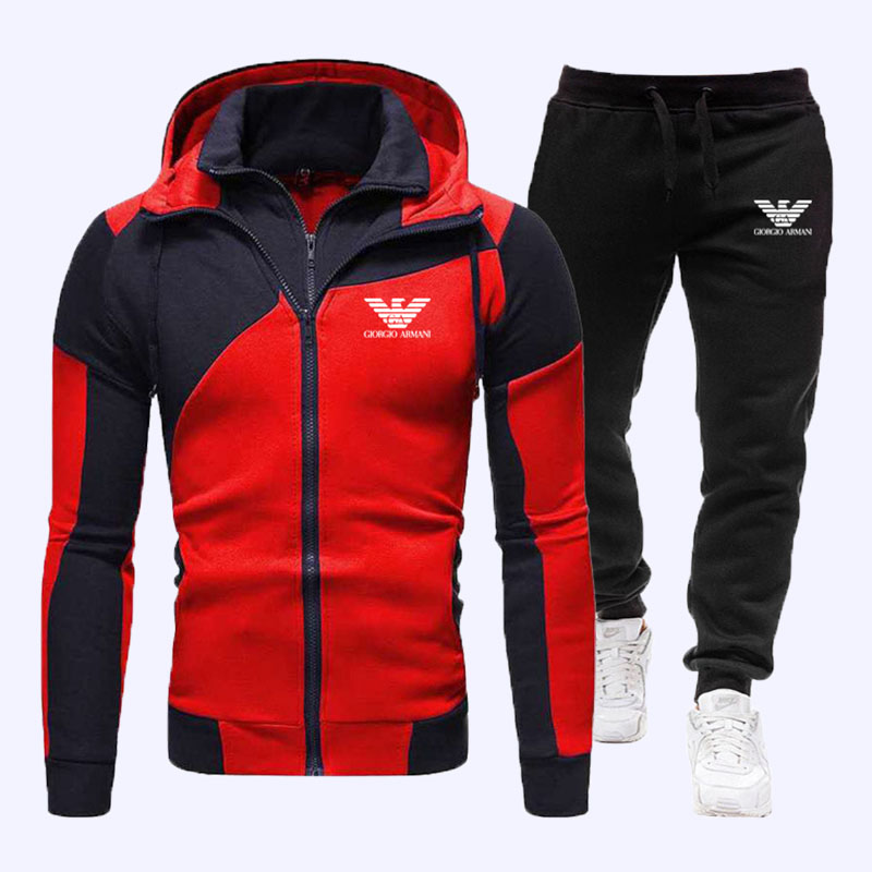 

Red Fashion Sportswear Print Split Joint Hooded Collar Long Sleeve Two Pieces