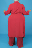 Красный модный повседневный сплошной бинт с V-образным вырезом плюс размер из трех предметов