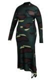 Camouflage Mode Casual Plus Size Camouflage Print Basic O-halstryckt klänning