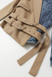 Khaki Street Solid Patchwork Turn-back Collar Outerwear