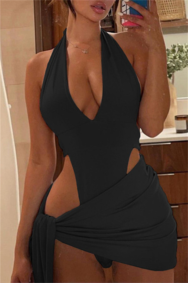 Cabeção sem costas sexy moda preta sem costas sem mangas duas peças