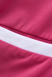 Fivela com estampa casual rosa vermelha manga longa duas peças