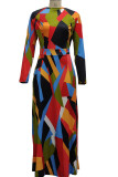 Vestidos multicoloridos casuais elegantes coloridos com estampa de pedaços de retalhos decote a linha