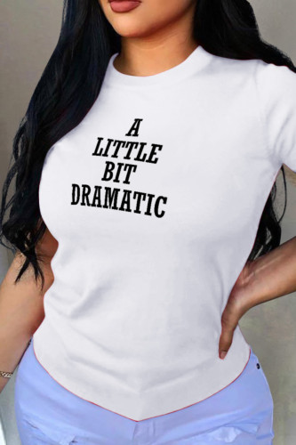 White Fashion Street Print Letter O Neck T-Shirts