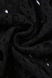 Zwart sexy effen uitgehold patchwork O-hals mouwloos twee stukken