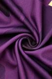 Фиолетовый модный повседневный камуфляжный принт с буквенным принтом, основной воротник с капюшоном, большие размеры, две части