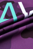 Violet mode décontracté lettre Camouflage imprimé basique col à capuche grande taille deux pièces