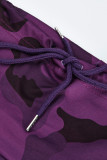 Фиолетовый модный повседневный камуфляжный принт с буквенным принтом, основной воротник с капюшоном, большие размеры, две части
