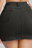Black Casual Solid Bandage Patchwork High Waist Denim Skirts