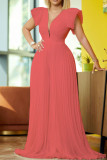 Red Fashion Sexy Solid Fold V Neck Evening Dress