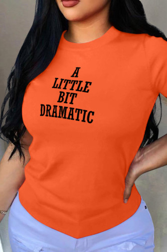 Orange Fashion Street Print Letter O Neck T-Shirts