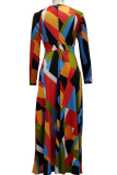 Vestidos multicoloridos casuais elegantes coloridos com estampa de pedaços de retalhos decote a linha