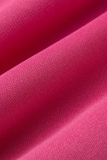 Fivela com estampa casual rosa vermelha manga longa duas peças