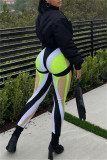 Зеленые модные повседневные базовые узкие брюки с высокой талией и принтом с принтом
