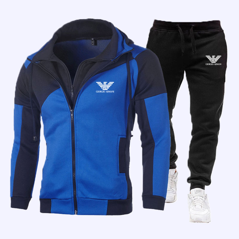

Blue Fashion Sportswear Print Split Joint Hooded Collar Long Sleeve Two Pieces