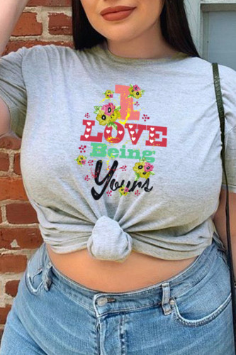 Grey Fashion Casual Print Patchwork O Neck T-Shirts