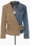 Khaki Street Solid Patchwork Turn-back Collar Outerwear