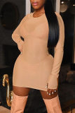 Black Fashion Sexy Solid See-through O Neck Long Sleeve Dresses