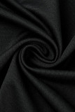 Robes noires décontractées unies en patchwork, ouverture haute, col en V, droites, grande taille