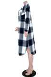 White Red Casual Plaid Patchwork Turndown Collar Outerwear