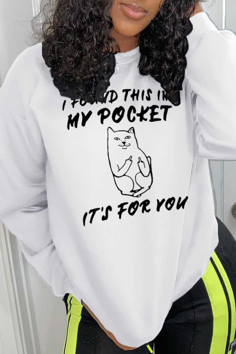 

White Casual Cute Character Split Joint O Neck Tops