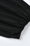Черные повседневные однотонные лоскутные платья с высоким открытием и V-образным вырезом, прямые платья больших размеров