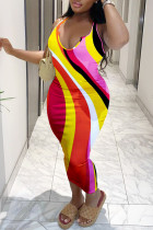Vestidos de colete com estampa sexy moda colorida básica com decote em U