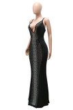 White Fashion Sexy Patchwork Hot Drilling See-through Backless Spaghetti Strap Evening Dress Dresses