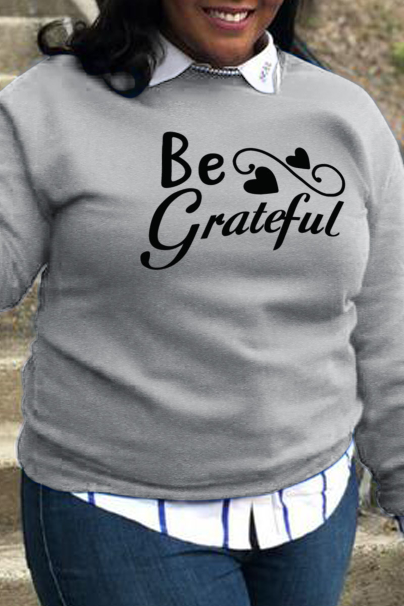 

Grey Casual Vintage Print Letter O Neck Tops
