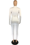 Blanc Fashion Casual Solid Basic Col Roulé Manches Longues Deux Pièces