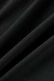Vestidos pretos casuais sólidos patchwork com abertura alta e decote em V retos plus size