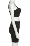 Gris Sexy Casual Sportswear Solid Backless Spaghetti Strap Sans Manches Deux Pièces