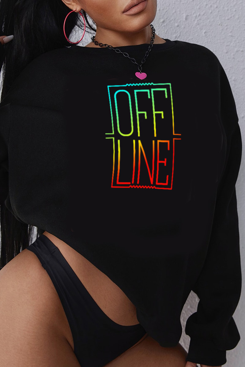 

Black Casual Street Print Split Joint Letter O Neck Tops