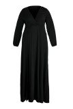Schwarze, lässige, solide Patchwork-Kleider mit hoher Öffnung und geradem V-Ausschnitt in Übergröße