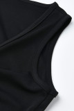 Mode noire Sexy solide Cardigan pantalon col en V sans manches deux pièces