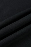 Mode noire Sexy solide Cardigan pantalon col en V sans manches deux pièces