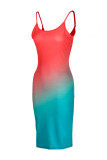 Пурпурно-синее сексуальное повседневное платье без рукавов с принтом с постепенным изменением и открытой спиной