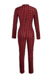 Red Fashion Casual Print Basic Skinny Jumpsuits met Ritskraag
