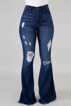 Mörkblå Mode Casual Solid Plus Size jeans