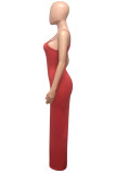 Красное модное сексуальное однотонное длинное платье на тонких бретелях с открытой спиной