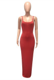 Red Fashion Sexy Solid Backless Spaghetti Strap Long Dress