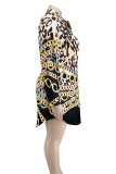 Leopardenmuster Mode Casual Plus Size Print Basic Umlegekragen Hemdkleid